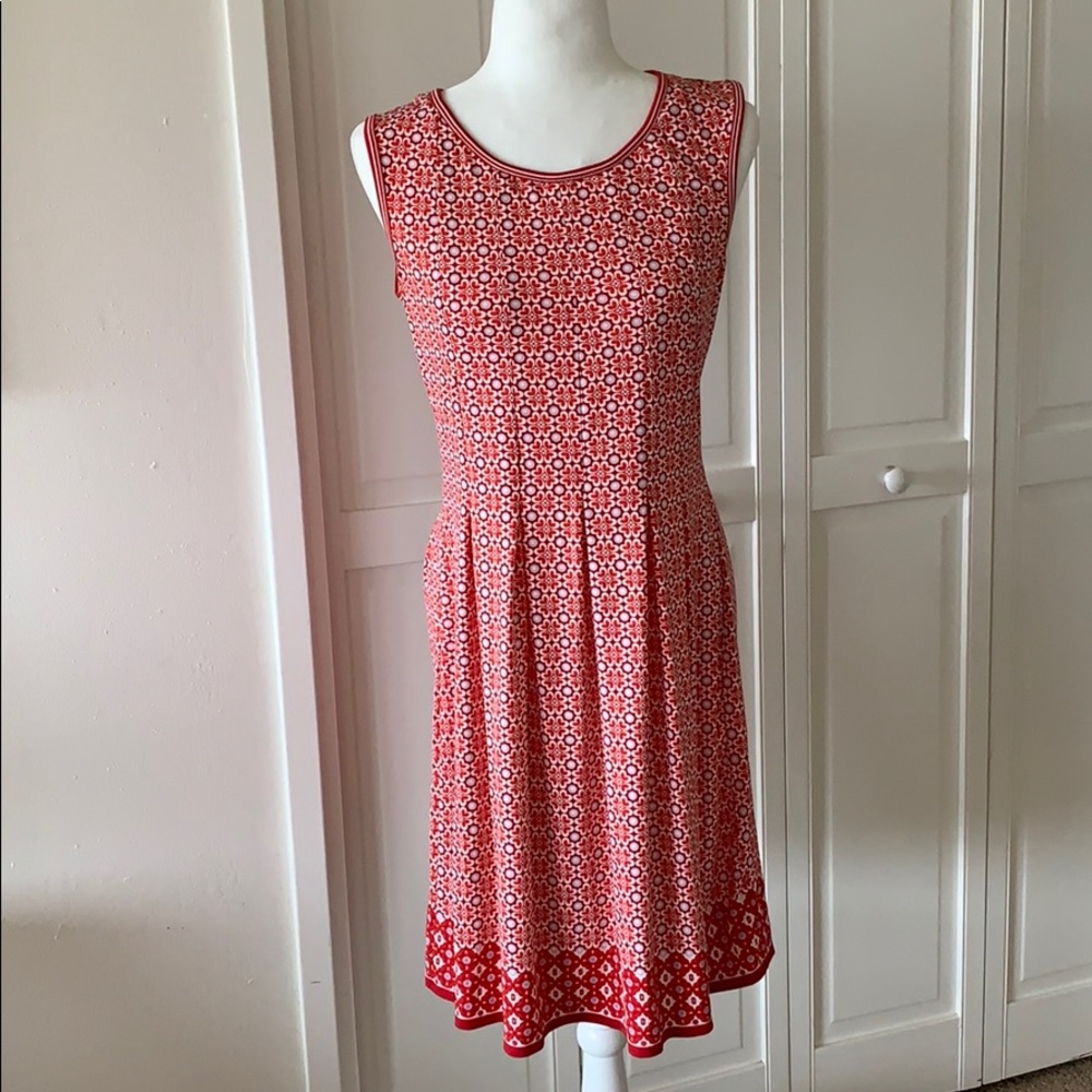 MAX STUDIO RED PRINTED SLEEVELESS JERSEY DRESS